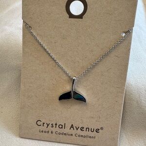Blue and Green Opalescent Stone Whale Tail Silver Necklace